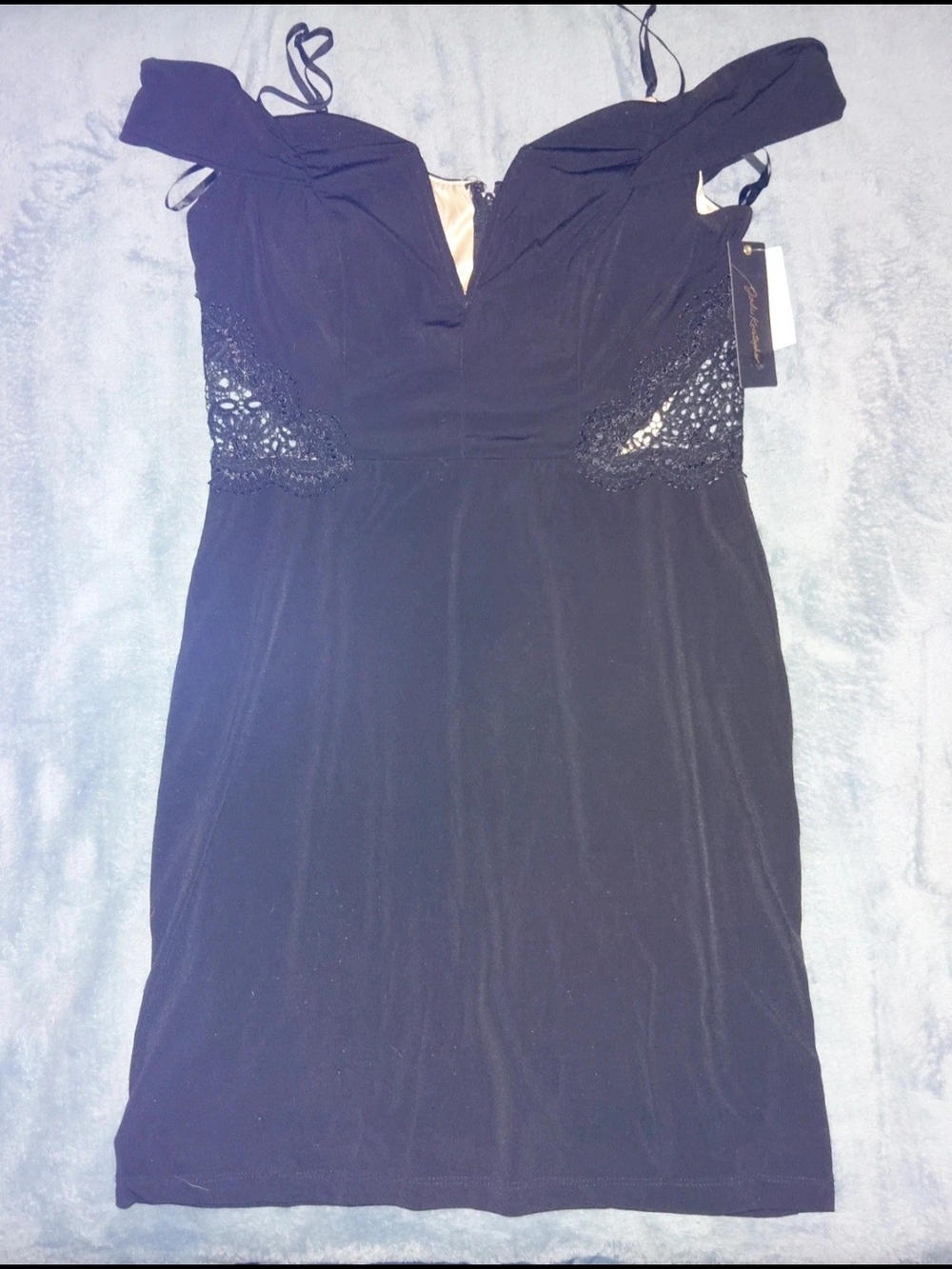 Black Off-Shoulder Lace Panel Cocktail Dress